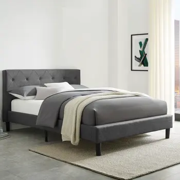 Gray Tufted Upholstered Queen Bed Frame