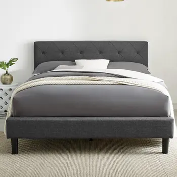 Gray Tufted Upholstered Queen Bed Frame
