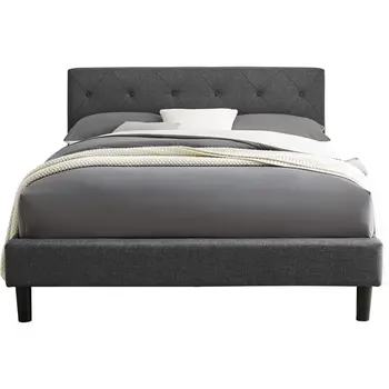 Gray Tufted Upholstered King Bed Frame