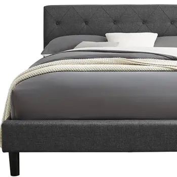 Gray Tufted Upholstered King Bed Frame