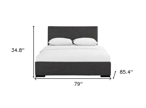 Gray Wood Upholstered King Bed Frame