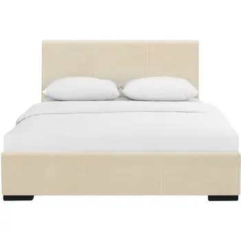 Beige Faux Leather Full Bed Frame