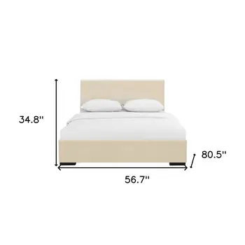 Beige Faux Leather Full Bed Frame