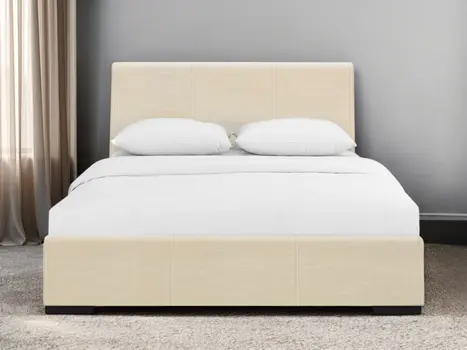 Beige Faux Leather Queen Bed Frame
