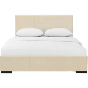 Beige Faux Leather Queen Bed Frame