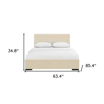 Beige Faux Leather Queen Bed Frame