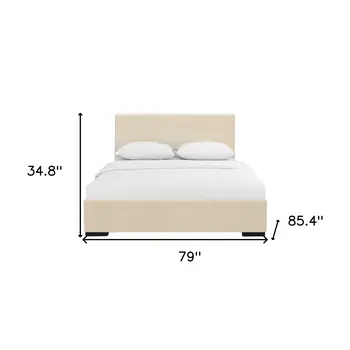 Beige Faux Leather King Bed Frame