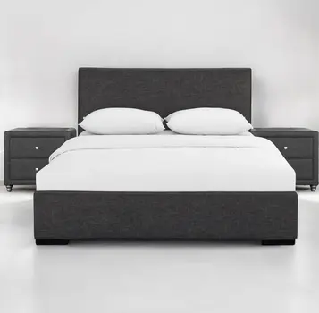 Gray Solid and Manufactured Wood Queen Upholstered Polyester Blend Bed Frame