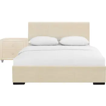 Beige Wood And Faux Leather Twin Bed Frame