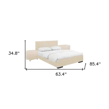 Beige Wood And Faux Leather Queen Bed Frame