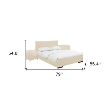 Beige Wood And Faux Leather King Bed Frame