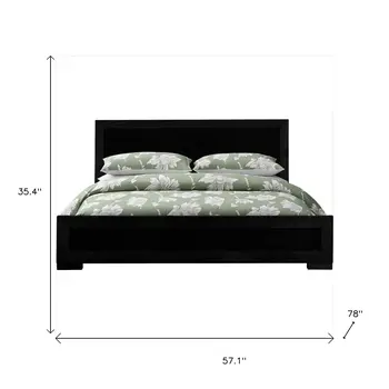 Black Inlaid Panels Solid Wood Full Bed Frame