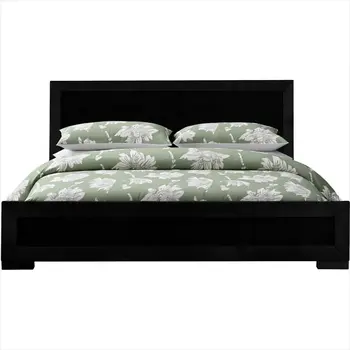 Black Inlaid Panels Solid Wood Queen Bed Frame