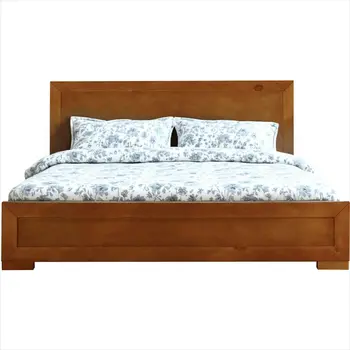 Oak Inlaid Panels Solid Wood Full Bed Frame