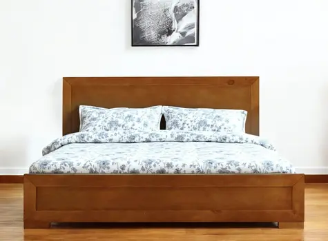 Oak Inlaid Panels Solid Wood Full Bed Frame