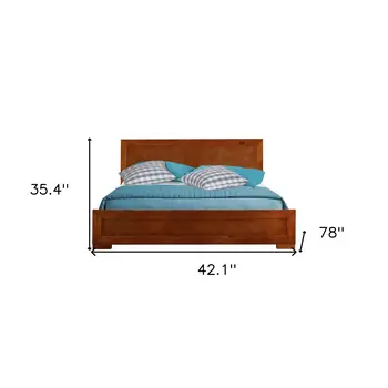 Brown Inlaid Panels Solid Wood Twin Bed Frame