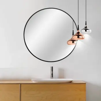 32" Black Round Metal Framed Accent Mirror