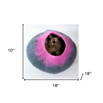 Grey and Pink Cat Cave Bed
