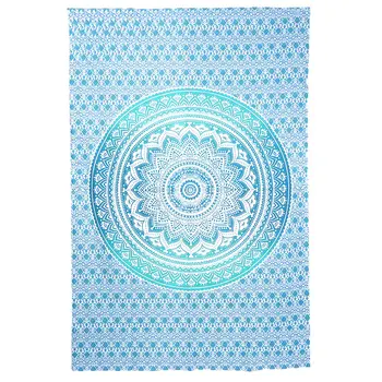 80" X 56" Blue And White Mandala Cotton Hanging Tapestry