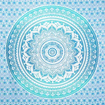 80" X 56" Blue And White Mandala Cotton Hanging Tapestry