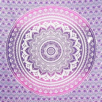 80" X 56" Purple And White Mandala Cotton Hanging Tapestry