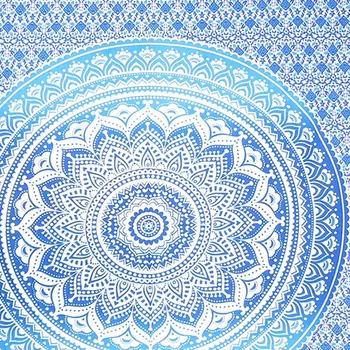 80" X 56" Blue And White Mandala Cotton Hanging Tapestry