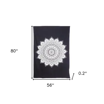 80" X 56" Black And White Mandala Cotton Hanging Tapestry