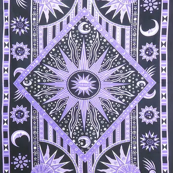 80" X 56" Purple Black And White Mandala Cotton Hanging Tapestry