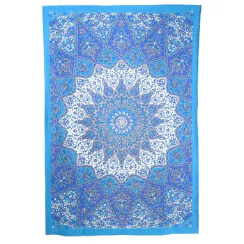 80" X 56" Royal Blue Blue And White Mandala Cotton Hanging Tapestry
