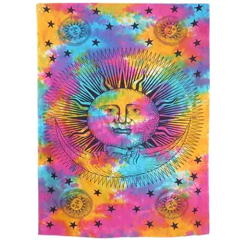 80" X 56" Blue Pink And Yellow Cotton Hanging Tapestry