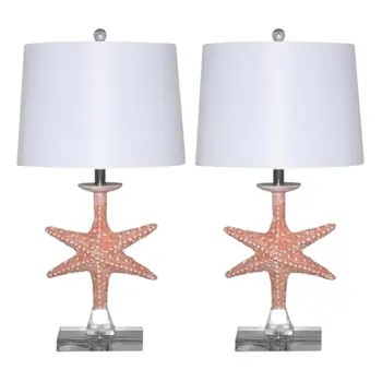 Set of Two 28" Clear Table Lamp With White Drum Shade