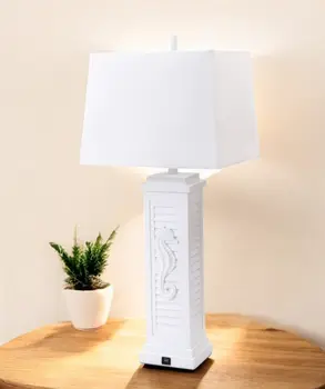 Set of Two 32" White Table Lamp With Off White Shade