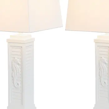 Set of Two 32" White Table Lamp With Off White Shade