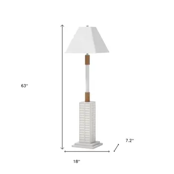 63" White Polyresin Floor Lamp With White Linen Shade