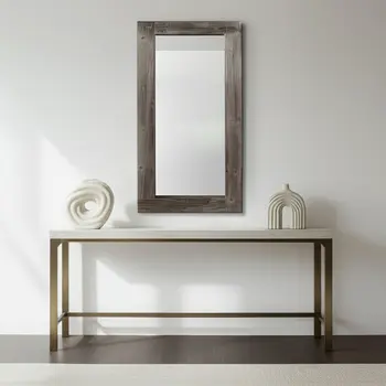 58" Dark Brown Solid Wood Freestanding and Wall Mount Accent Mirror