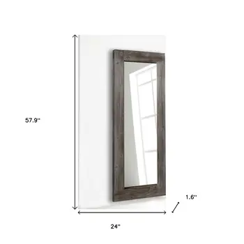 58" Dark Brown Solid Wood Freestanding and Wall Mount Accent Mirror