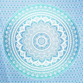 92" X 84" Sea Green And White Mandala Cotton Hanging Tapestry