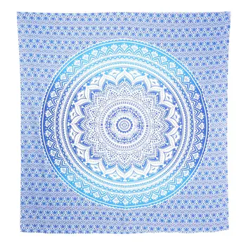 92" X 84" Blue And White Mandala Cotton Hanging Tapestry
