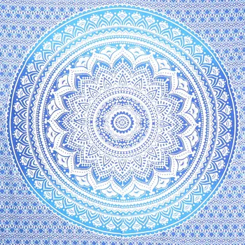 92" X 84" Blue And White Mandala Cotton Hanging Tapestry