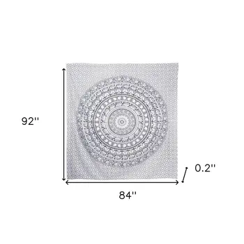 92" X 84" Black And White Mandala Cotton Hanging Tapestry
