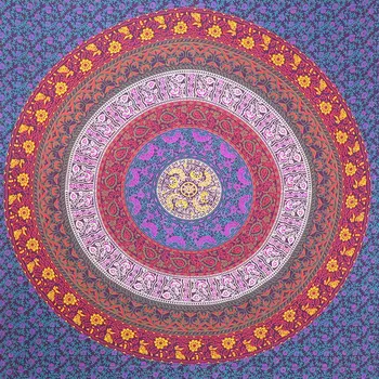 92" X 84" Blue Red And Yellow Mandala Cotton Hanging Tapestry