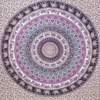 92" X 84" Purple Black And White Mandala Cotton Hanging Tapestry
