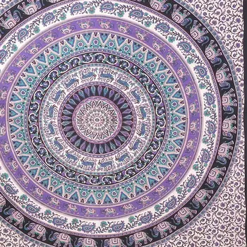 92" X 84" Purple Black And White Mandala Cotton Hanging Tapestry