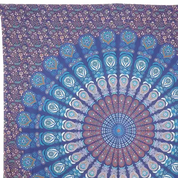 92" X 84" Navy Blue Blue And Purple Mandala Cotton Hanging Tapestry