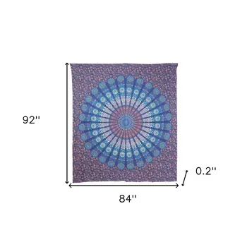 92" X 84" Navy Blue Blue And Purple Mandala Cotton Hanging Tapestry