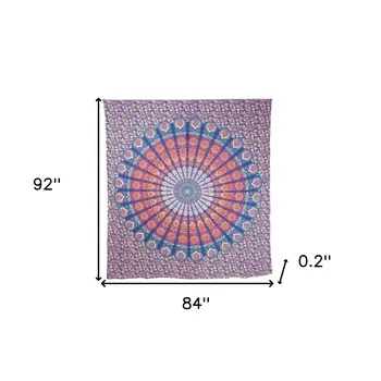 92" X 84" Orange Purple And Blue Mandala Cotton Hanging Tapestry