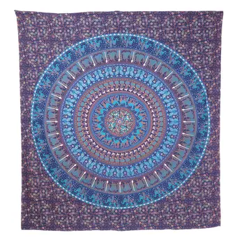 92" X 84" Sky Blue And Purple Mandala Cotton Hanging Tapestry