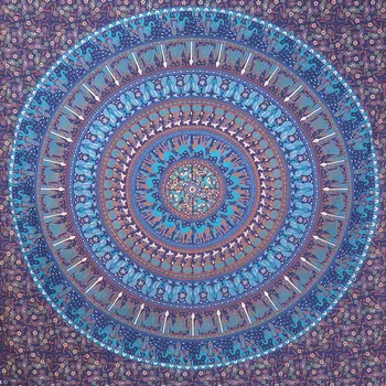92" X 84" Sky Blue And Purple Mandala Cotton Hanging Tapestry