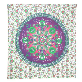88" X 84" Green Purple And White Floral Cotton Hanging Tapestry