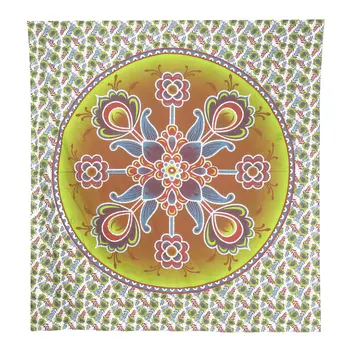88" X 84" Green White And Yellow Floral Cotton Hanging Tapestry